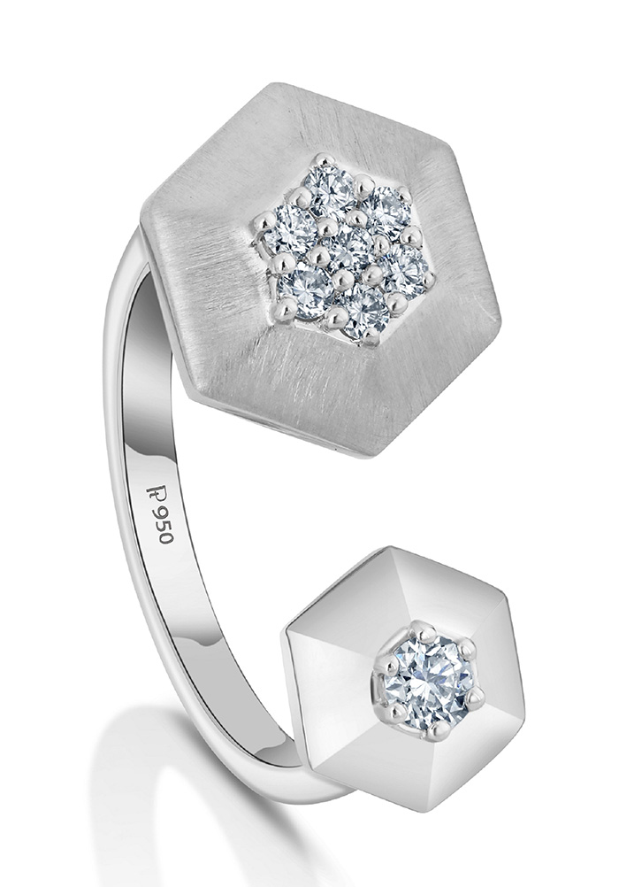 Diamond studded hexagonal motifs ring from Platinum Evara