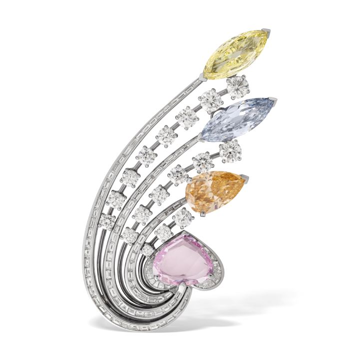 Exceptional Bulgari Coloured Diamond And Diamond Brooch